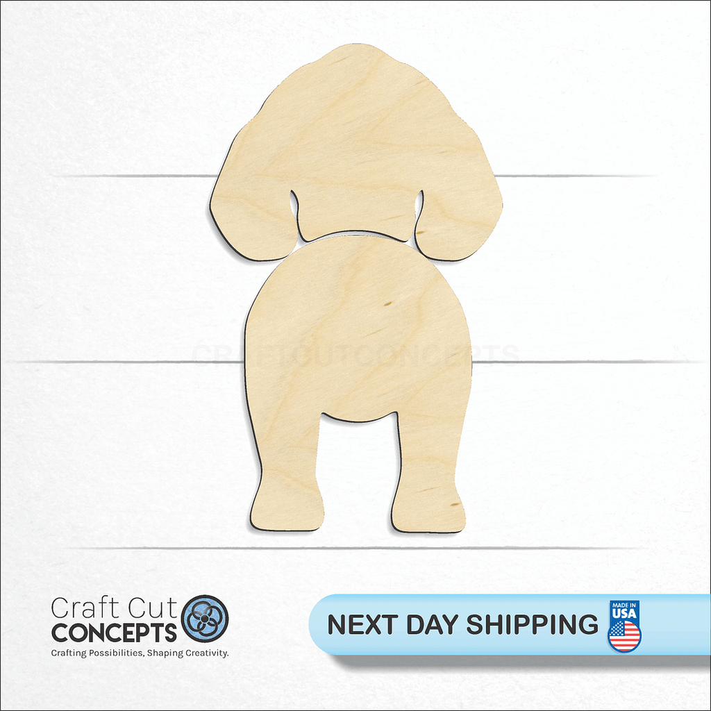 Craft Cut Concepts logo and next day shipping banner with an unfinished wood English Springer Spaniel craft shape and blank