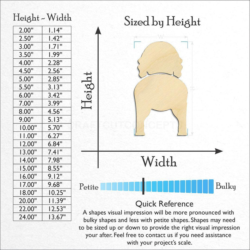 Sizes available for a laser cut English Toy Spaniel craft blank