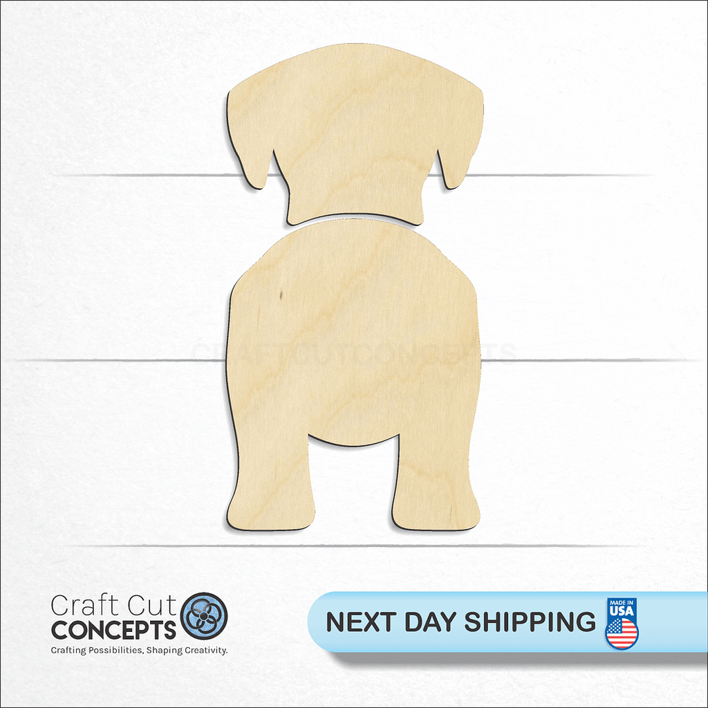 Craft Cut Concepts logo and next day shipping banner with an unfinished wood Flat Coated Retriever craft shape and blank