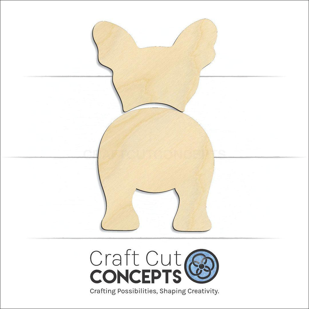 Craft Cut Concepts Logo under a wood French Bulldog craft shape and blank