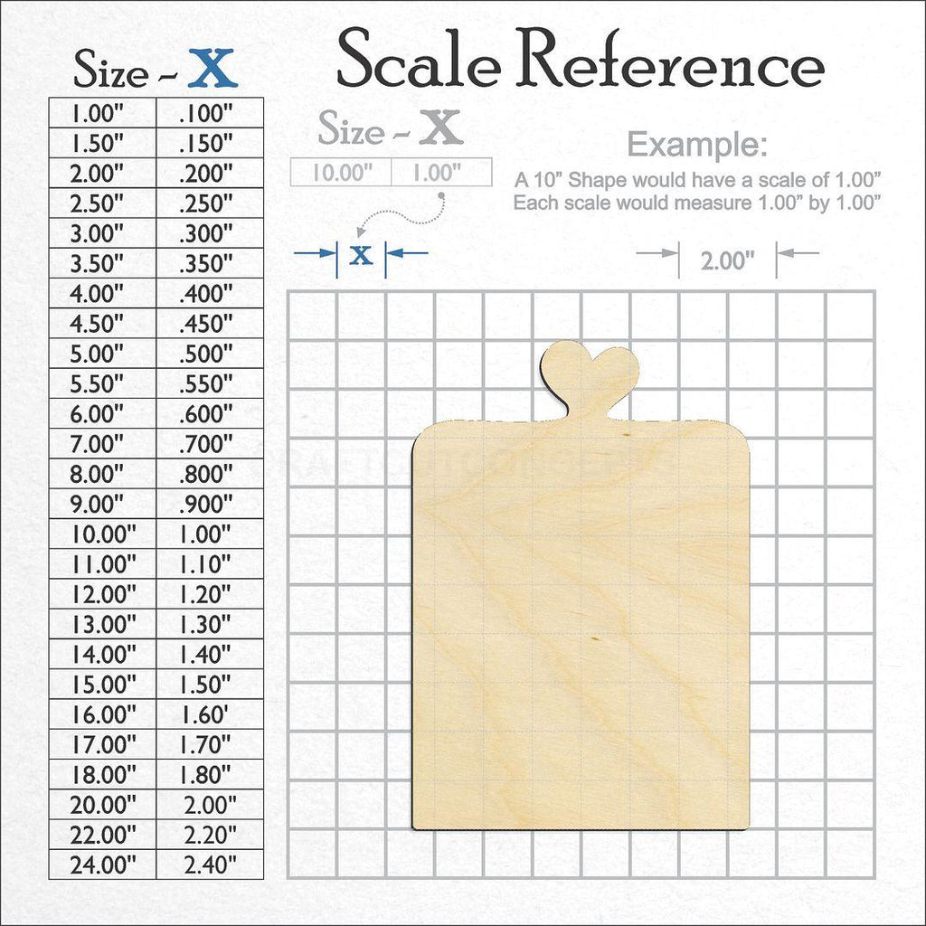 A scale and graph image showing a wood Kim Garret Custom Plaque craft blank